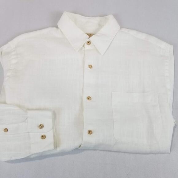 Jos A Bank Shirt Mens Medium White 100% Linen Long Sleeve Button Front Summer - Picture 4 of 10